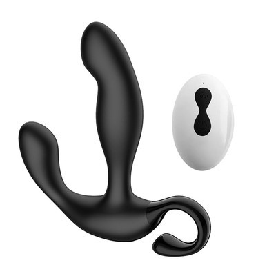 Massageador de Próstata com Estimulador de Períneo em Silicone, 10 Vibrações, Movimentos e Controle Remoto Sem Fio - 10 x 2,6 cm