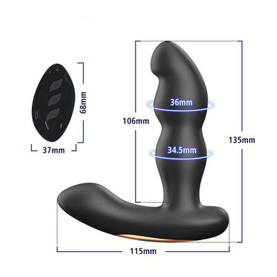 Foto 2 do produto Massageador de Próstata e Períneo com Formato Ergonômico, 7 Modos de Vibração, Função Rotação e Controle Remoto Sem Fio - Pleasure Dreams | 11,3 x 3,6 cm