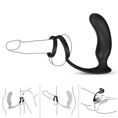 Foto 1 do produto Massageador de Próstata Recarregável, Feito em Silicone com Anel Duplo e 9 Modos de Vibração - S-Hande Lanco | 10,5 x 2,9 cm