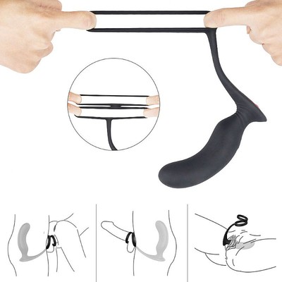 Foto 6 do produto Massageador de Próstata Recarregável, Feito em Silicone com Anel Duplo e 9 Modos de Vibração - S-Hande Lanco | 10,5 x 2,9 cm