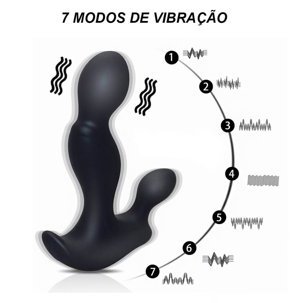 Massageador de Próstata e Períneo Recarregável em Silicone com 7 Modos de Vibração - 9 x 2,6 cm - 5