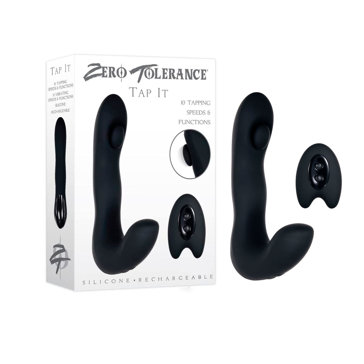 Massageador de Próstata e Períneo em Silicone com 10 Modos de Vibração, 2 Motores e Controle Remoto Sem Fio e Carregamento Via Cabo USB - Zero Tolerance Tap It | 11 x 3,2 cm - 8