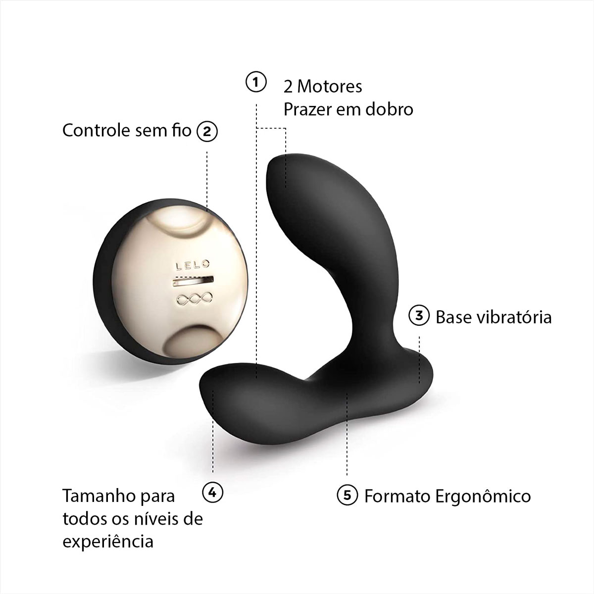 Massageador de Próstata e Períneo em Silicone com 8 Configurações de Vibração e Controle Remoto Á Prova D'Água  - Lelo Hugo | 9 x 3,5 cm - 5