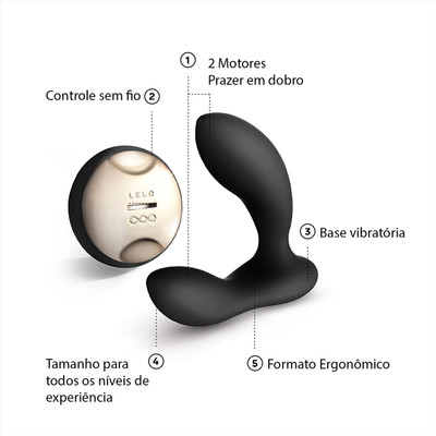Foto 5 do produto Massageador de Próstata e Períneo em Silicone com 8 Configurações de Vibração e Controle Remoto Á Prova D'Água  - Lelo Hugo | 9 x 3,5 cm