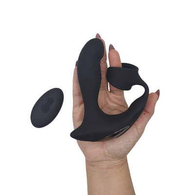 Massageador de Próstata e Períneo em Silicone com Anel Peniano, 7 Modos de Vibração, Função Aquecimento e Controle Remoto Sem Fio - Zero Tolerance Strapped & Tapped | 9 x 3 cm