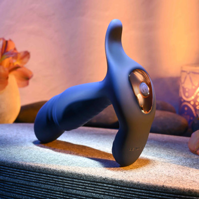 Foto 4 do produto Massageador de Próstata Recarregável em Silicone com 2 Motores, 10 Modos de Vibração e Movimentos Vai e Vem - Gender X True Blue | 10,3 x 3 cm