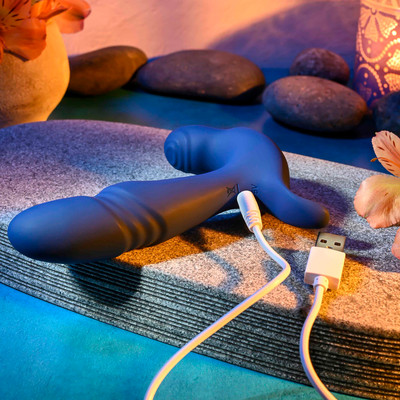 Foto 5 do produto Massageador de Próstata Recarregável em Silicone com 2 Motores, 10 Modos de Vibração e Movimentos Vai e Vem - Gender X True Blue | 10,3 x 3 cm