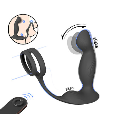 Massageador de Próstata Recarregável em Silicone com Anel Peniano Duplo, 9 Modos de Vibração, 9 Movimentos de Dedilhado e Controle Remoto - S-Hande Virgil-RCT | 10 x 3 cm