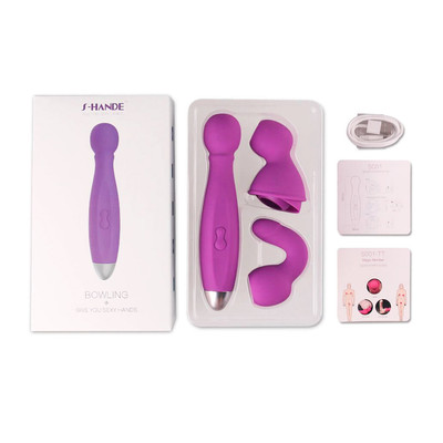 Foto 1 do produto Massageador Recarregável com 3 Estimuladores e 9 Modos de Vibração - S-Hande Bowling - 18 x 3,5 CM | Cor: Roxo