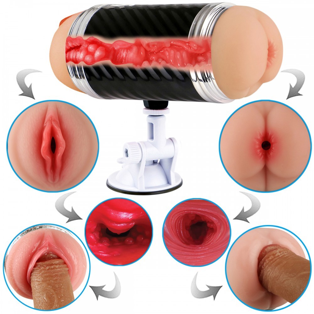Masturbador Duplo que Simula Sexo Vaginal e Anal com Texturas Interna e Ventosa - Double Entrance | 15,4 x 6,9 cm | Disponivel em 2 Cores - 12