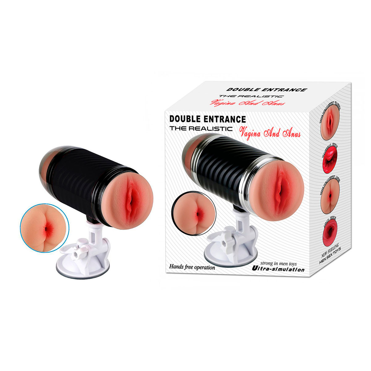 Masturbador Duplo que Simula Sexo Vaginal e Anal com Texturas Interna e Ventosa - Double Entrance | 15,4 x 6,9 cm | Disponivel em 2 Cores - 8