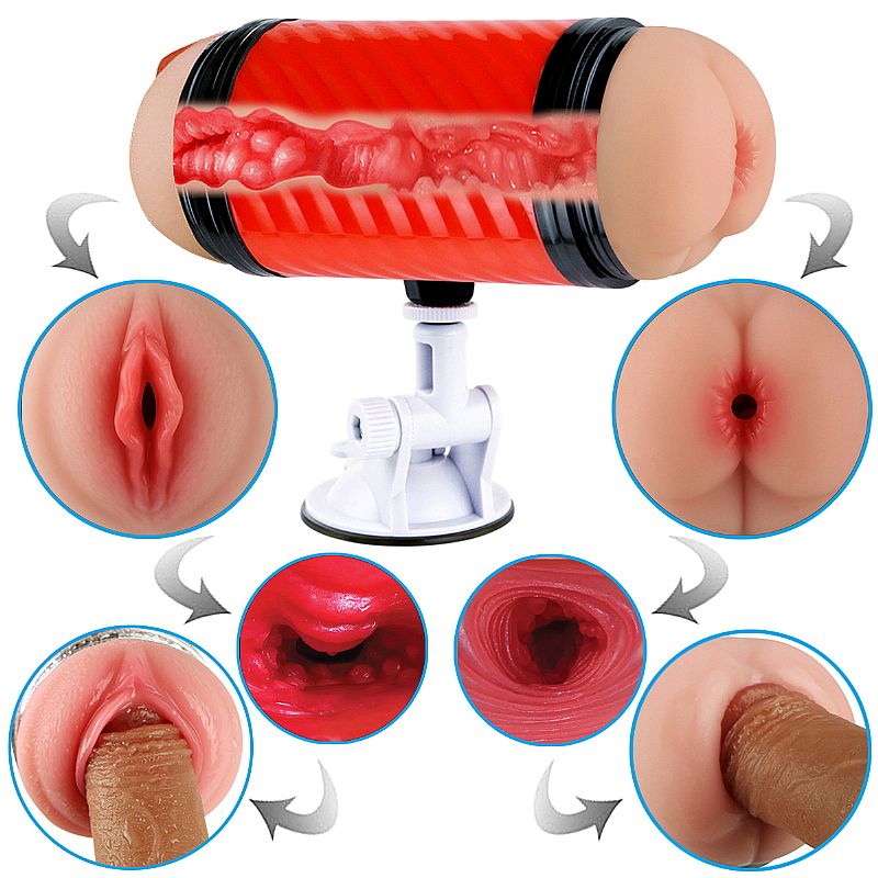Masturbador Duplo que Simula Sexo Vaginal e Anal com Texturas Interna e Ventosa - Double Entrance | 15,4 x 6,9 cm | Disponivel em 2 Cores - 5