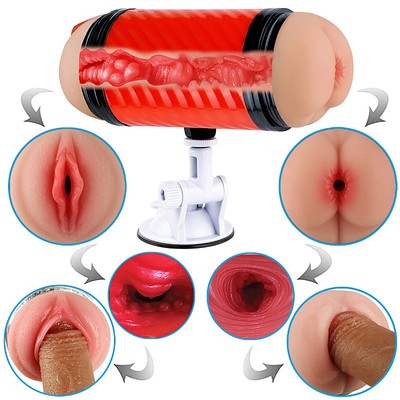 Foto 5 do produto Masturbador Duplo que Simula Sexo Vaginal e Anal com Texturas Interna e Ventosa - Double Entrance | 15,4 x 6,9 cm | Disponivel em 2 Cores