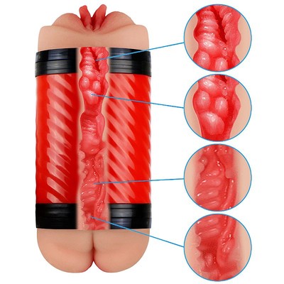 Foto 6 do produto Masturbador Duplo que Simula Sexo Vaginal e Anal com Texturas Interna e Ventosa - Double Entrance | 15,4 x 6,9 cm | Disponivel em 2 Cores