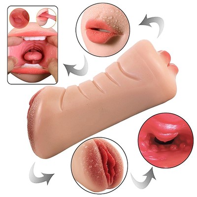 Foto 8 do produto Masturbador Duplo que Simula Sexo Vaginal e Oral com Texturas Interna - SI Passion Lady | 15 x 3,5 cm