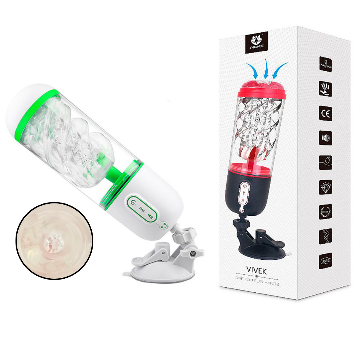 Masturbador em Forma de Lanterna com 9 Modos De Vibração, 3 Níveis de Sucção e Gemidos - S-Hande Vivek | Disponível em 2 Cores - 1