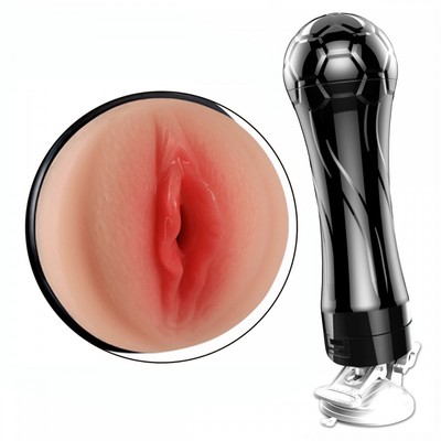Foto 2 do produto Masturbador Lanterna com Formato de Vagina em TPE, Vibração Multivelocidade e Ventosa - Football Baby | 14,5 x 3 cm