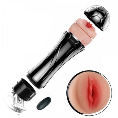 Foto 3 do produto Masturbador Lanterna com Formato de Vagina em TPE, Vibração Multivelocidade e Ventosa - Football Baby | 14,5 x 3 cm