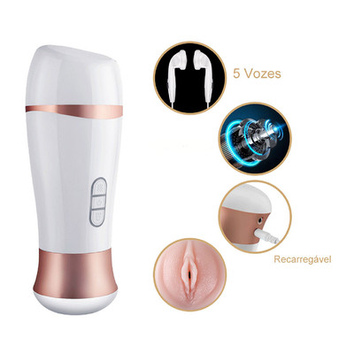 Masturbador Lanterna Recarregável com 5 Tipos de Gemidos e 10 Modos de Vibração - Smart Cup | 20 x 7,6 cm