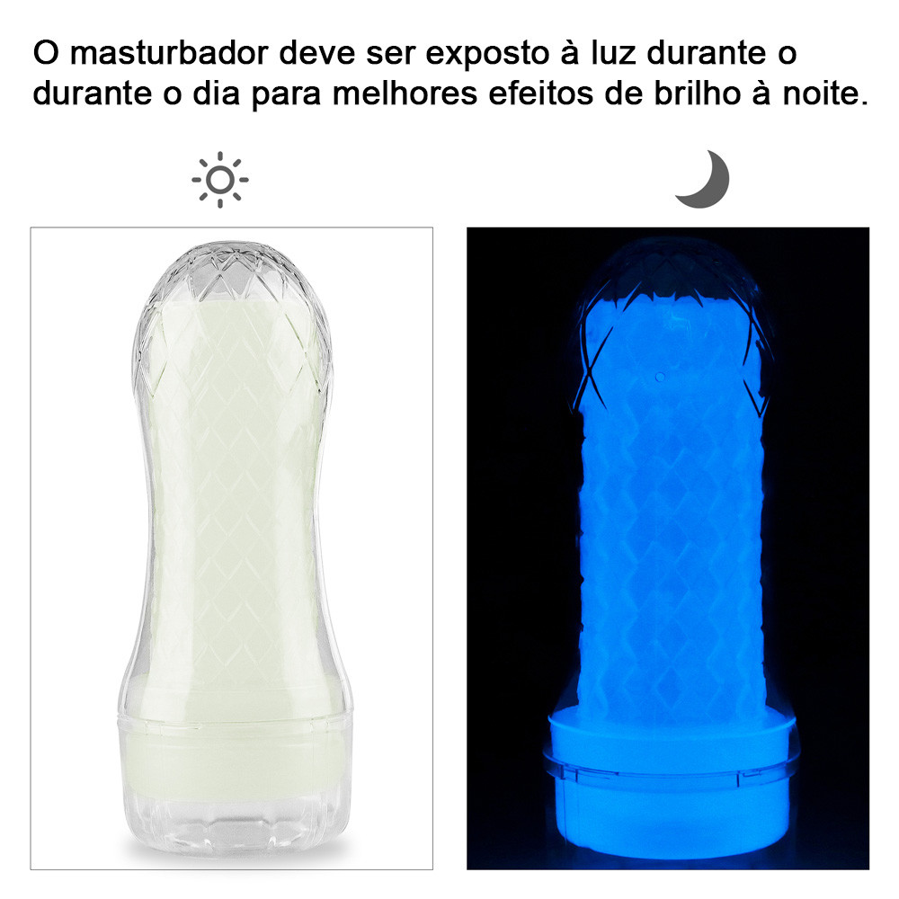 Masturbador Lanterna Formato Cilindro em TPE com Efeito Fosforescente - Lovetoy Lumino Play Ribbed | 14 x 3 cm - 6