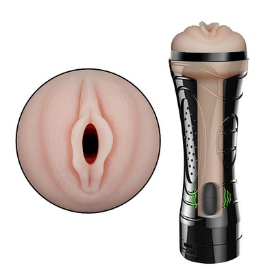 Foto 3 do produto Masturbador Lanterna em TPE no Formato de Vagina com Vibração Multivelocidade - Bussy Ultra-Simulation | 15 x 3,5 cm