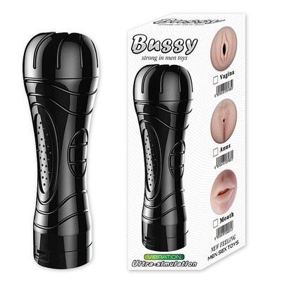 Foto 2 do produto Masturbador Lanterna em TPE no Formato de Vagina com Vibração Multivelocidade - Bussy Ultra-Simulation | 15 x 3,5 cm