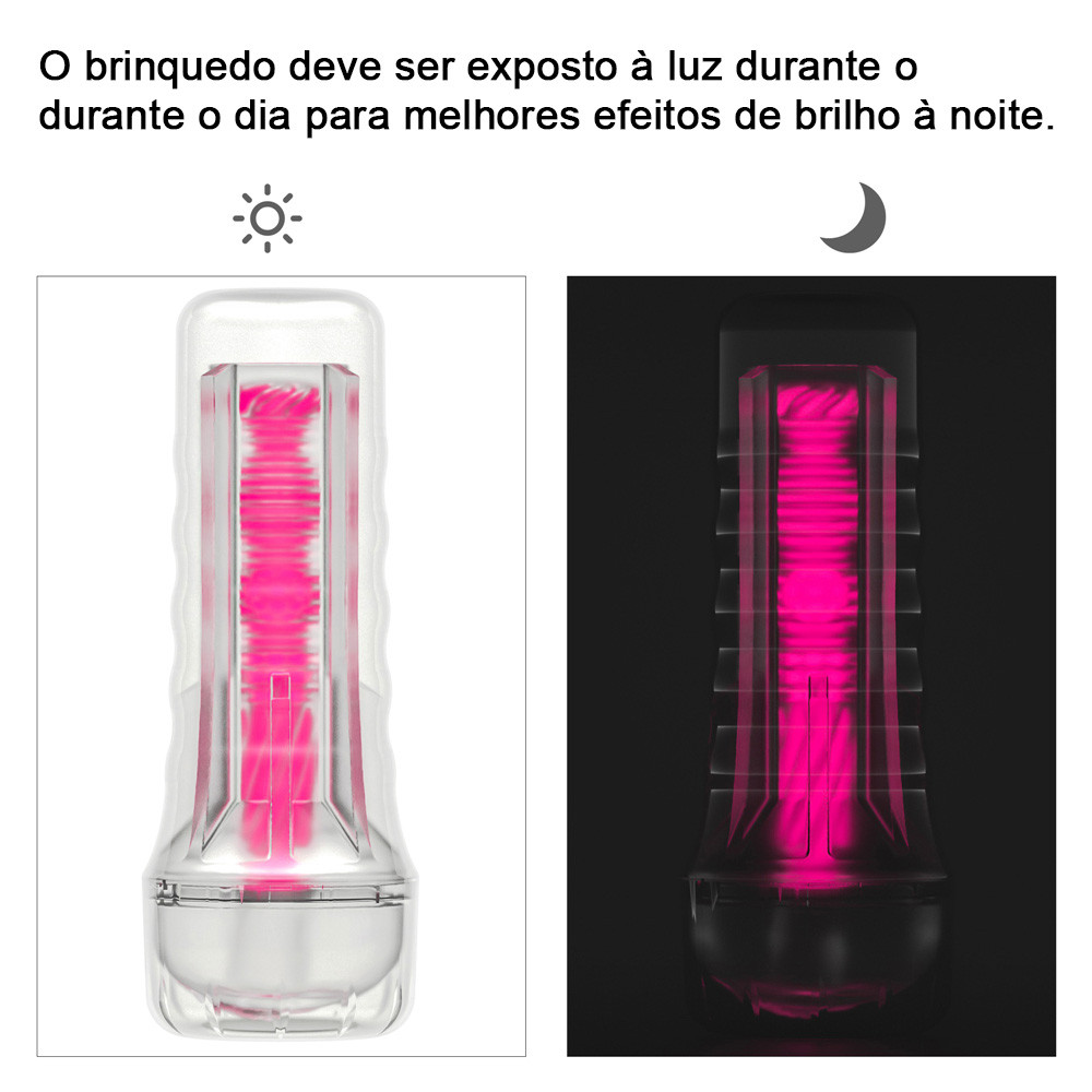 Masturbador Lanterna em TPE Transparente com Formato de Vagina e Efeito Fosforescente - Lovetoy Lumino Play Pink Glow | 18 x 3 cm - 5
