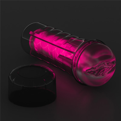 Masturbador Lanterna em TPE Transparente com Formato de Vagina e Efeito Fosforescente - Lovetoy Lumino Play Pink Glow | 18 x 3 cm