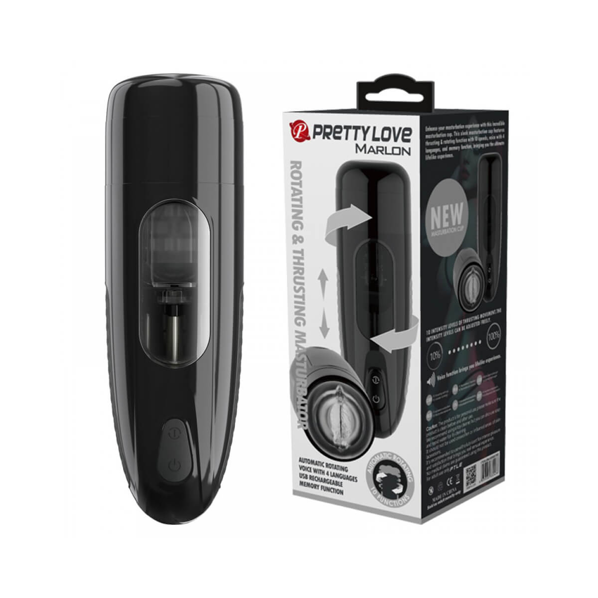 Masturbador Masculino com 10 Modos de Rotação, Movimento Vai e Vem, Cerdas Massageadoras e Gemidos - Pretty Love Marlon - 2
