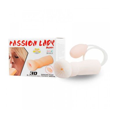 Masturbador Masculino Simulador de Sexo Oral com Bomba de Sucção Manual em Cyberskin - Passion lady Mandy | 13 x 4,5 cm