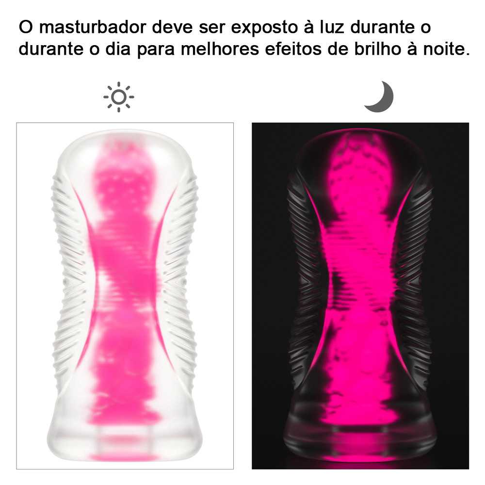 Masturbador em TPE Transparente com Efeito Fosforescente e Texturas - Lovetoy Lumino Play Pink Glow 6.0 | 14,7 x 3 cm - 4