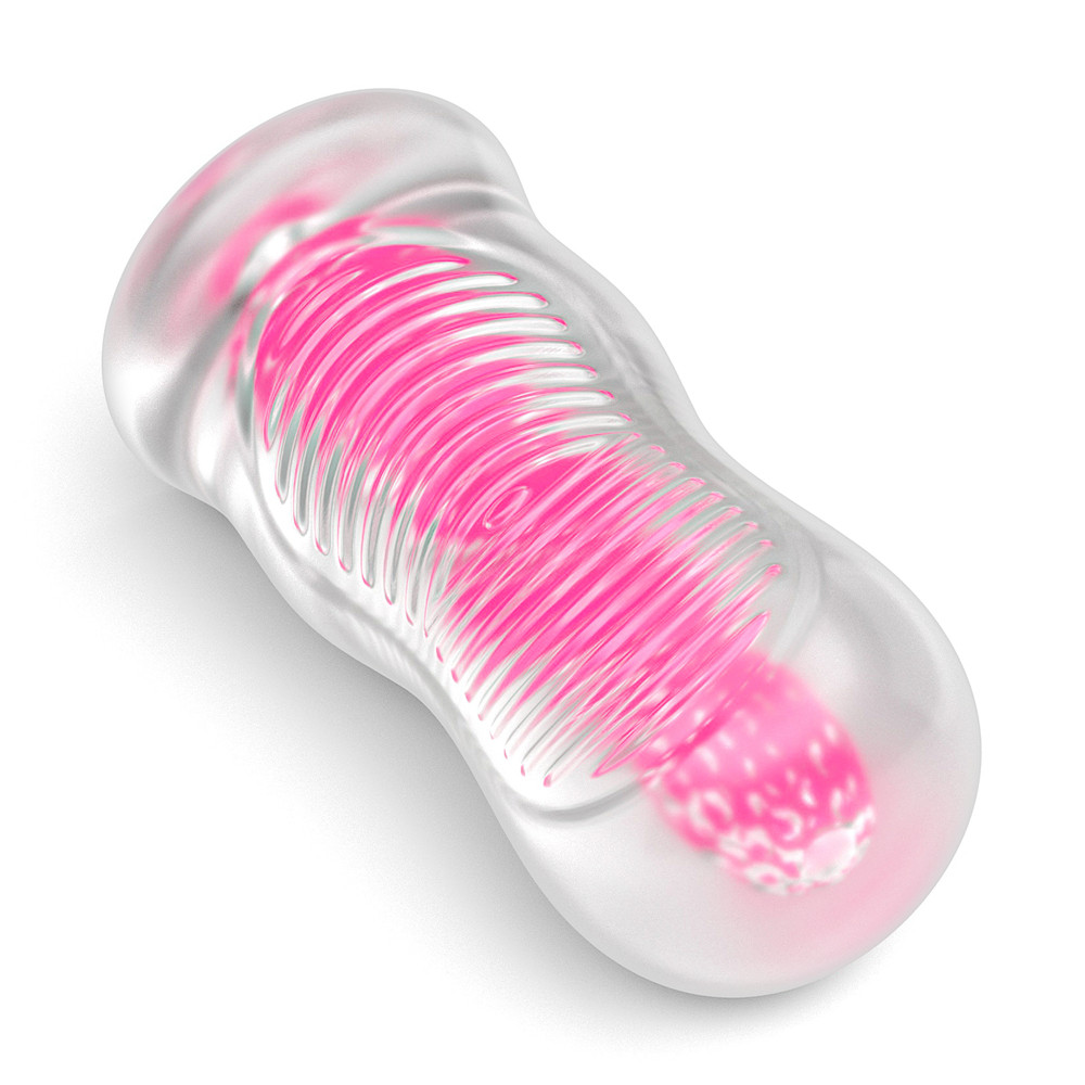 Masturbador em TPE Transparente com Efeito Fosforescente e Texturas - Lovetoy Lumino Play Pink Glow 6.0 | 14,7 x 3 cm - 3
