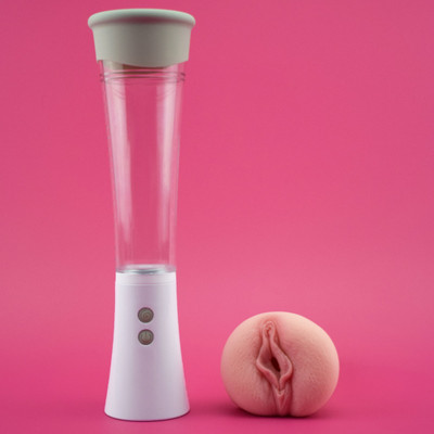 Foto 2 do produto Masturbador com Vagina em Cyberskin, Função Sucção, 9 Modos de Vibração e Carregamento Via USB - S-hande Max Kit | 13 x 3,5  cm