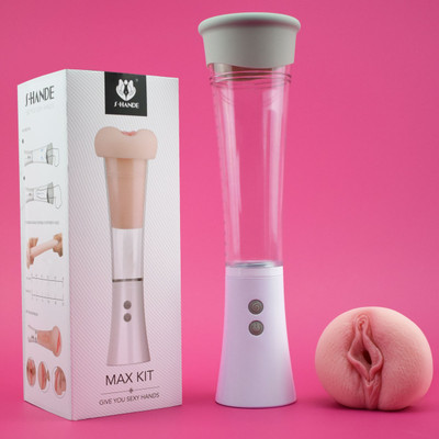 Masturbador com Vagina em Cyberskin, Função Sucção, 9 Modos de Vibração e Carregamento Via USB - S-hande Max Kit | 13 x 3,5  cm