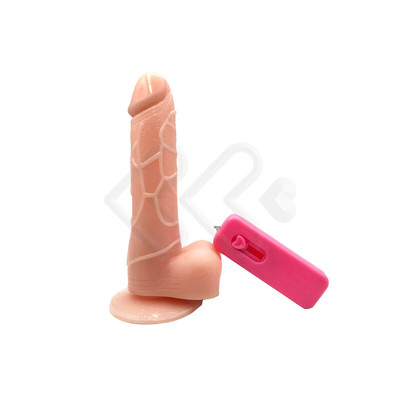 Foto 2 do produto Medium Cock & Balls Vibrating - Prótese Peniana em Silicone com Vibração Multivelocidade, Controle Remoto com Fio e Base Feita em Ventosa - 15,5 x 3,6 cm | Cor: Bege