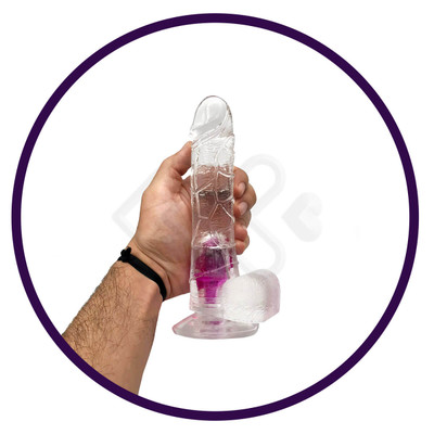 Foto 4 do produto Medium Cock & Balls Vibrating - Prótese Peniana em Silicone com Vibração Multivelocidade, Controle Remoto com Fio e Base Feita em Ventosa - 15,5 x 3,6 cm | Cor: Transparente