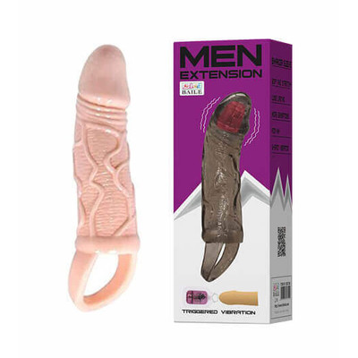 Foto 1 do produto Men Extension - Capa Peniana com Preenchimento e Vibração na Ponta com Anel para Escroto - 13,5 x 3,5 cm | Cor: Bege