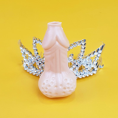 Mini Coroa de Princesa Prata com Detalhe de Mini Pênis - FestaChic