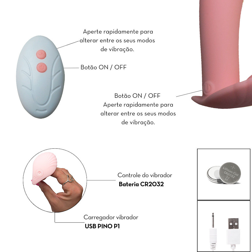 Mini Estimulador de Clitóris em Forma de Concha com Pênis Penetrável, 10 Modos de Vibração e Controle Remoto Sem Fio - Wearable Conch | 8,2 x 2,4 cm | Disponível em 2 Cores - 4