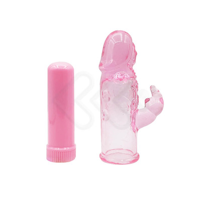 Foto 2 do produto Mini Vibrador Estilo "Rabbit" com Capa Peniana em Jelly, Vibração Única e Estimulador de Clitóris - 7,1 x 3,1 cm