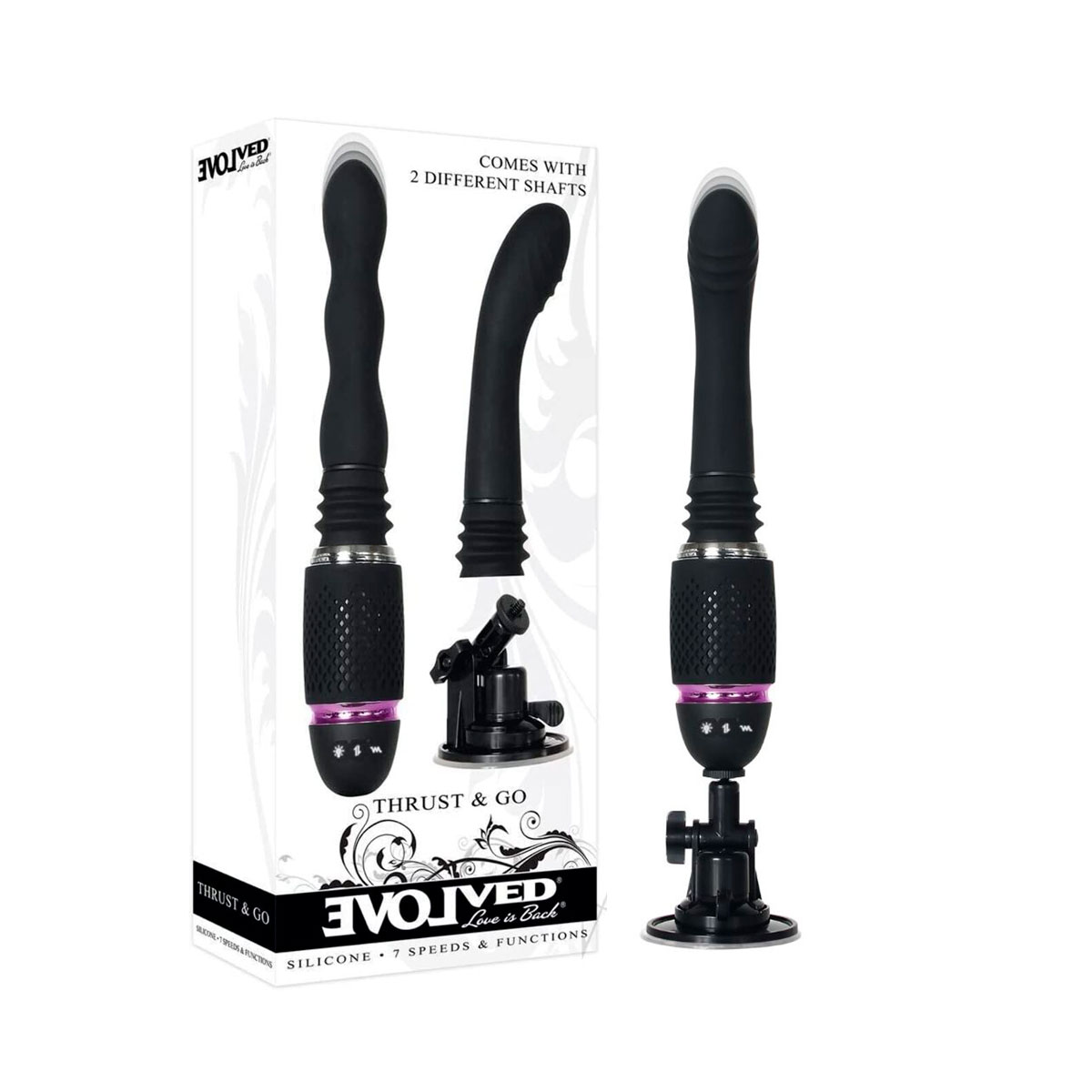 Mini Maquina do Sexo com 2 Penetradores, 7 Modos De Vibração, Função Vai e Vem, Luz Lud e Ventosa - Evolved Thrust & Go | 14,5 x 3,6 cm - 6