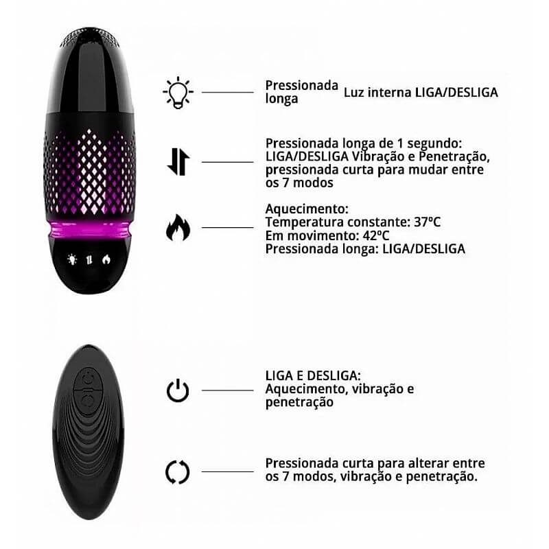 Mini Máquina do Sexo com Auto Aquecimento, 7 Modos de Vibração, Vai e Vem e Controle sem Fio - Dibe Sex Machine | 13,5 x 3,6 cm | Disponível em 2 Cores - 6