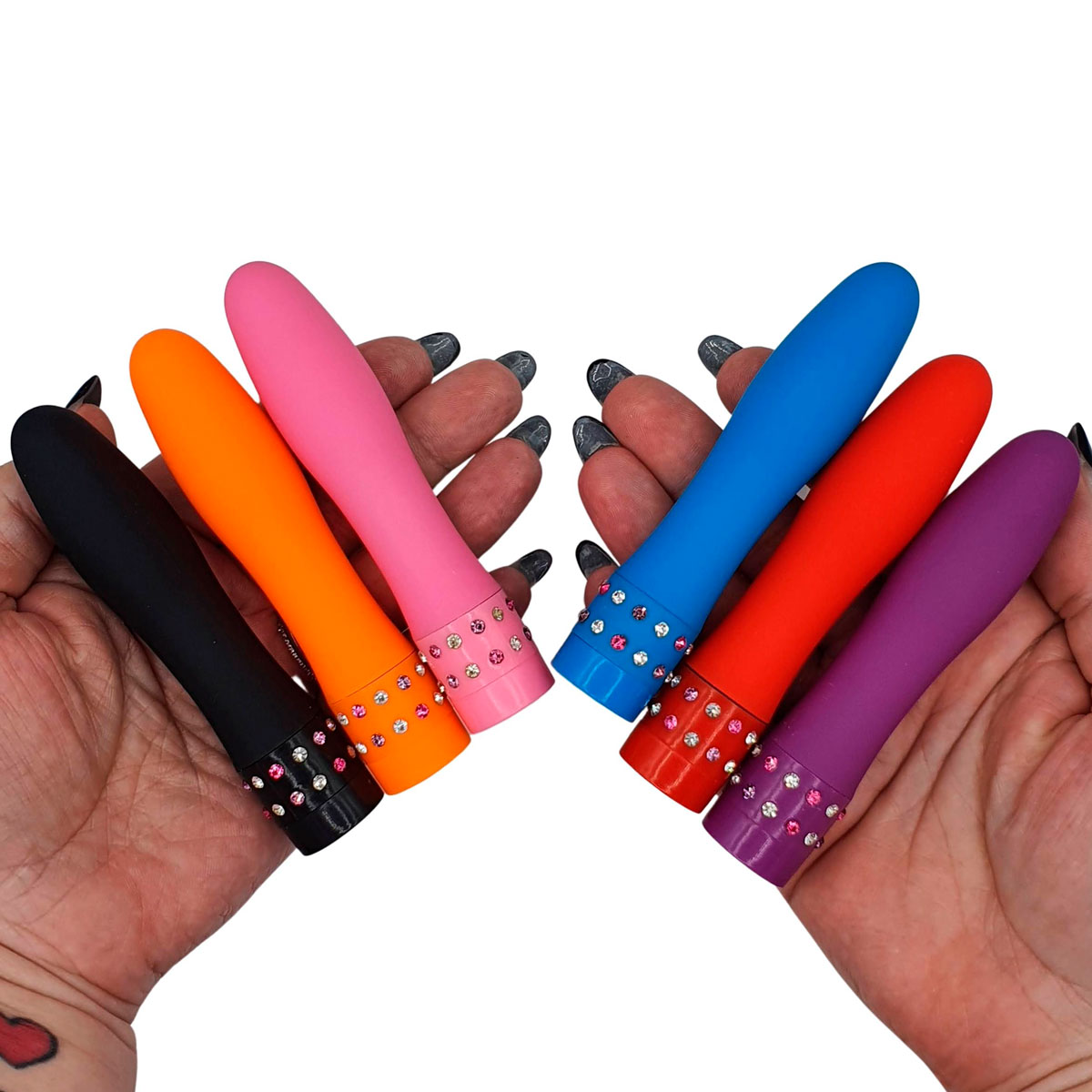 Mini Vibrador Bullet no Formato de Personal em ABS com Multivelocidade e Strass na Base - Diamond Princess | 10,5 x 2 cm | Disponível em 6 Cores - 10