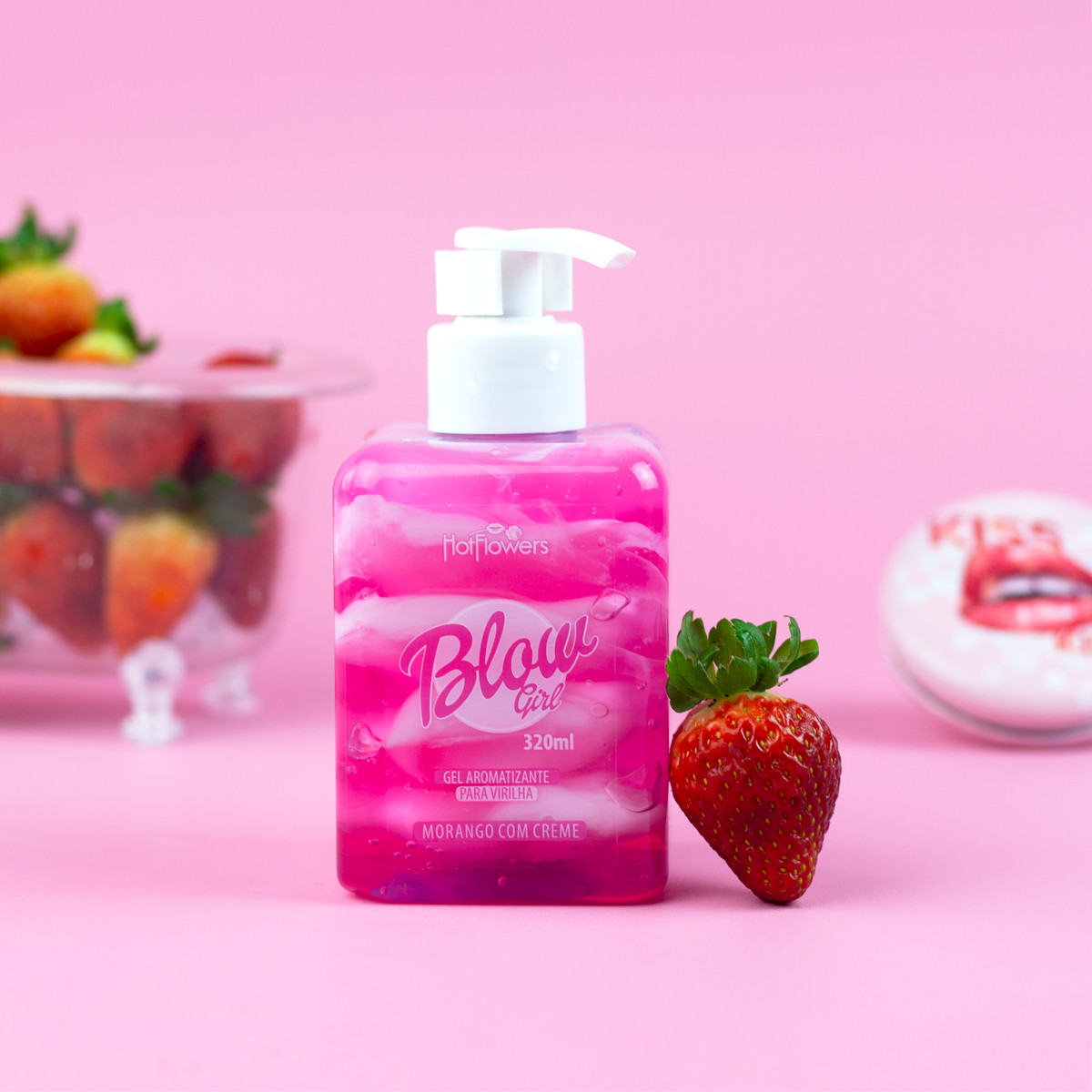 Mix de Gel e Creme Beijável com Aroma Irresistível de Morango - Hot Flowers Blow Girl | 320 ml - 2