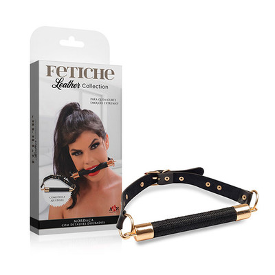 Foto 1 do produto Mordaça com Rebites Dourados e Fivela Ajustável - A&E Fetiche Leather Collection