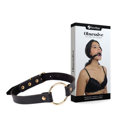 Mordaça Ring Gag Gold em Couro Sintético Ajustável - New Star Couros