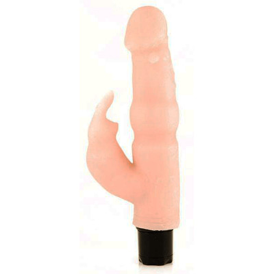 Foto 2 do produto Naughty Bunny - Vibrador Rotativo em Cyberskin com Multivelocidade e Estimulador Clitoriano em Forma de Coelho - 18 x 3,3 cm | Cor: Bege