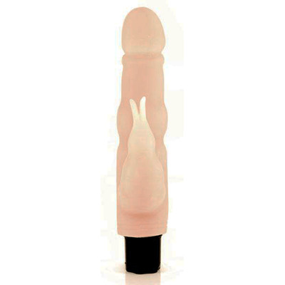 Foto 3 do produto Naughty Bunny - Vibrador Rotativo em Cyberskin com Multivelocidade e Estimulador Clitoriano em Forma de Coelho - 18 x 3,3 cm | Cor: Bege