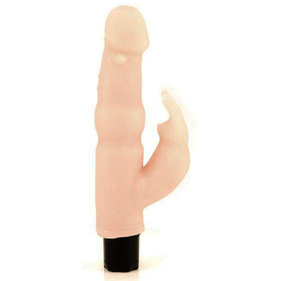 Foto 4 do produto Naughty Bunny - Vibrador Rotativo em Cyberskin com Multivelocidade e Estimulador Clitoriano em Forma de Coelho - 18 x 3,3 cm | Cor: Bege