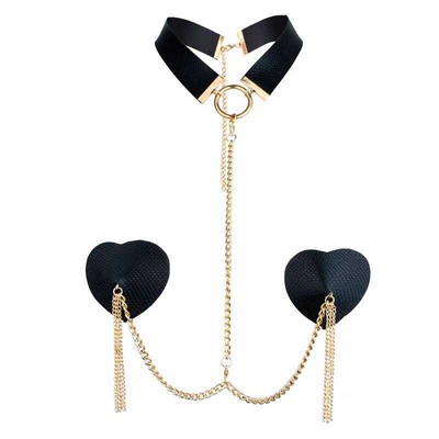 Foto 2 do produto Nipple Cover em Forma de Coração com Strass, Chocker e Corrente - Pleasure Dreams